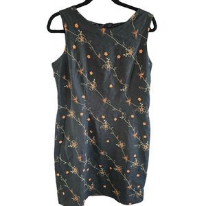 Lapis Dress Women Size 12 Black Floral Graphic Print Sleeveless‎ Midi Linen